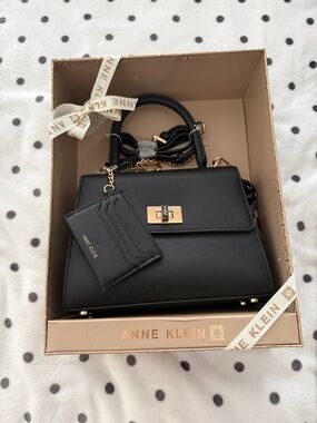 Anne Klein Black Top-Handle Satchel with Card Holder